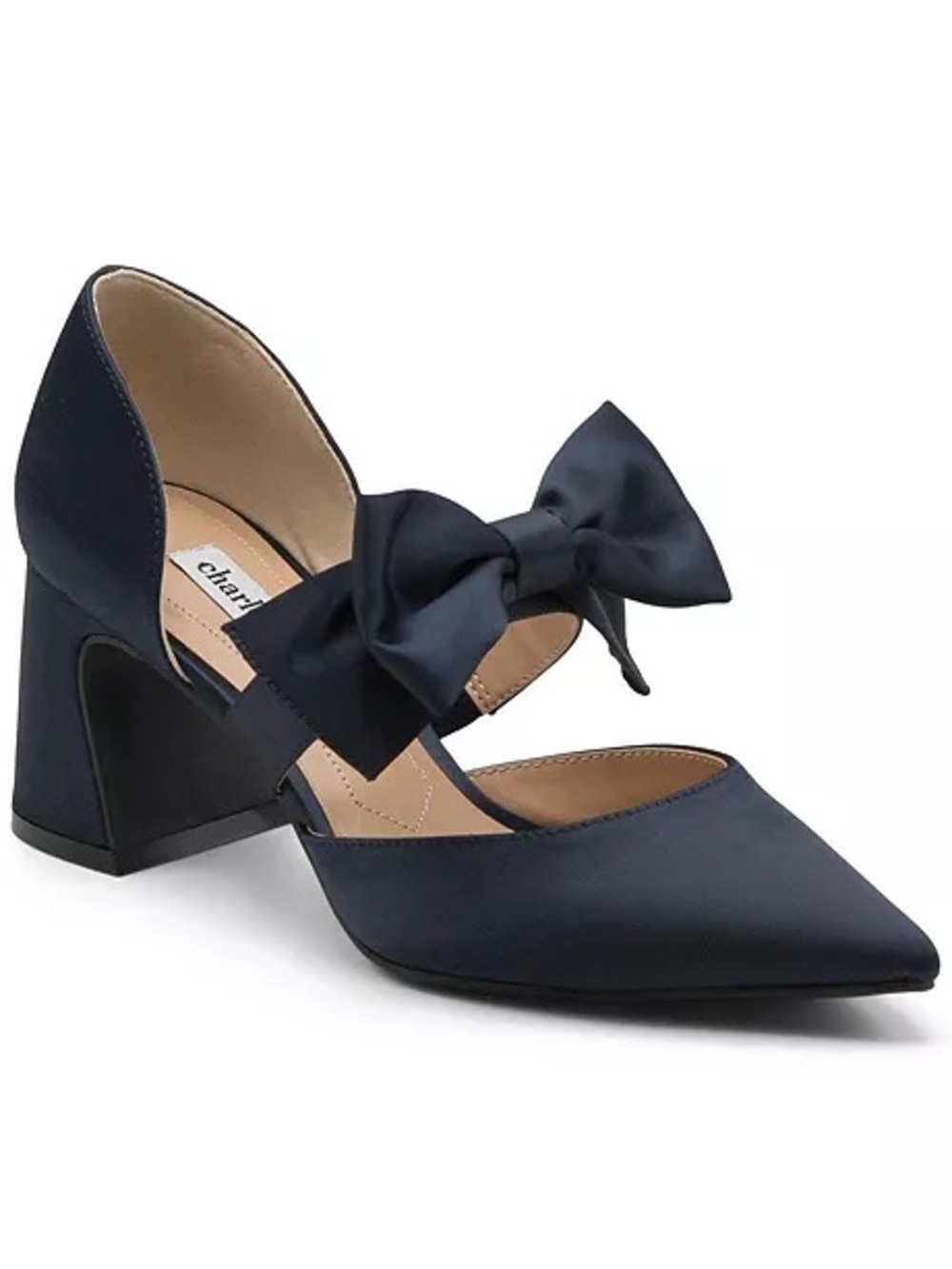 NWT Charles David Navy Satin Pointed-Toe Bow Block Heels Size 9